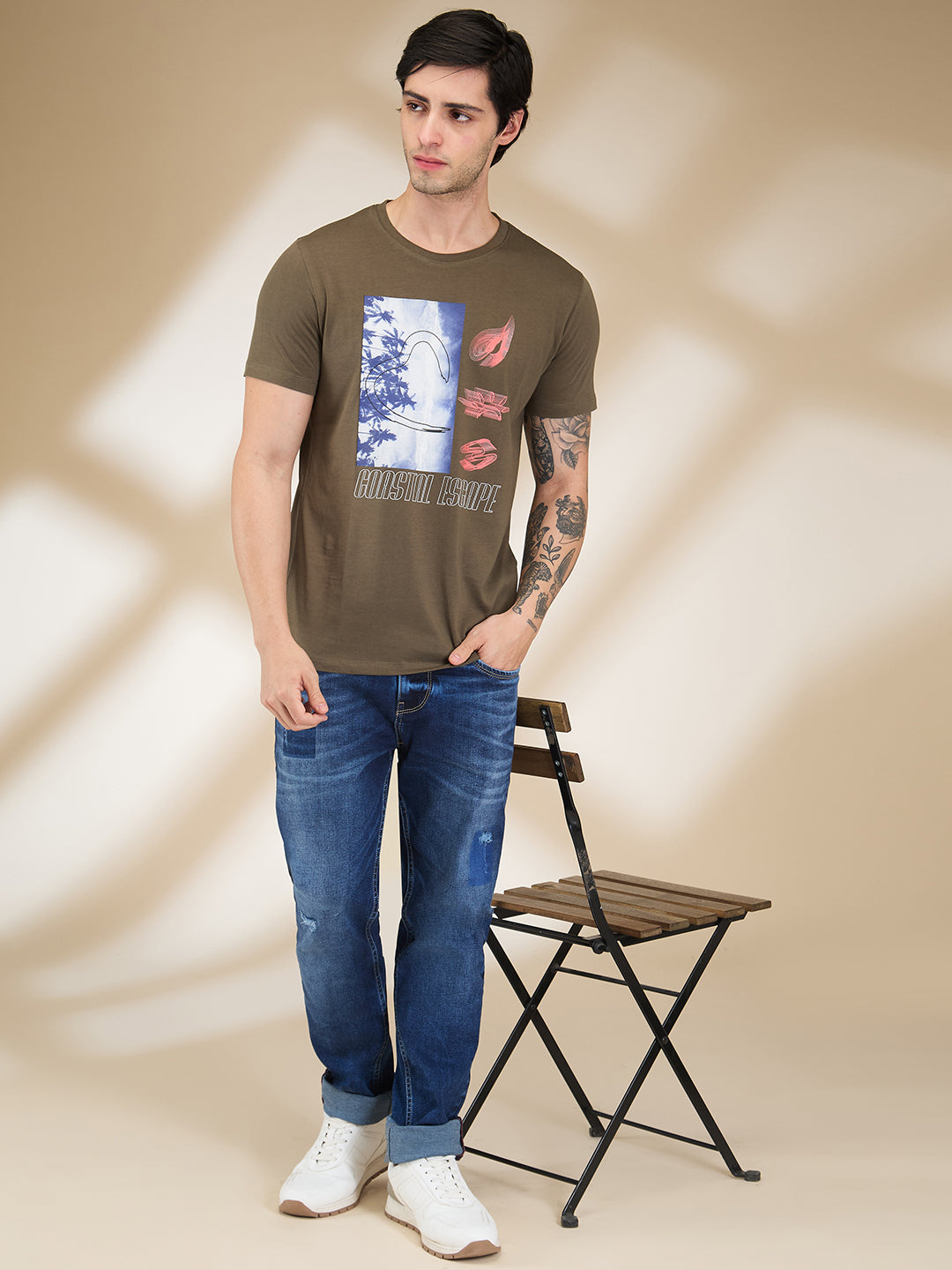 Being Human Men Olive Graphic Round Neck T-Shirt