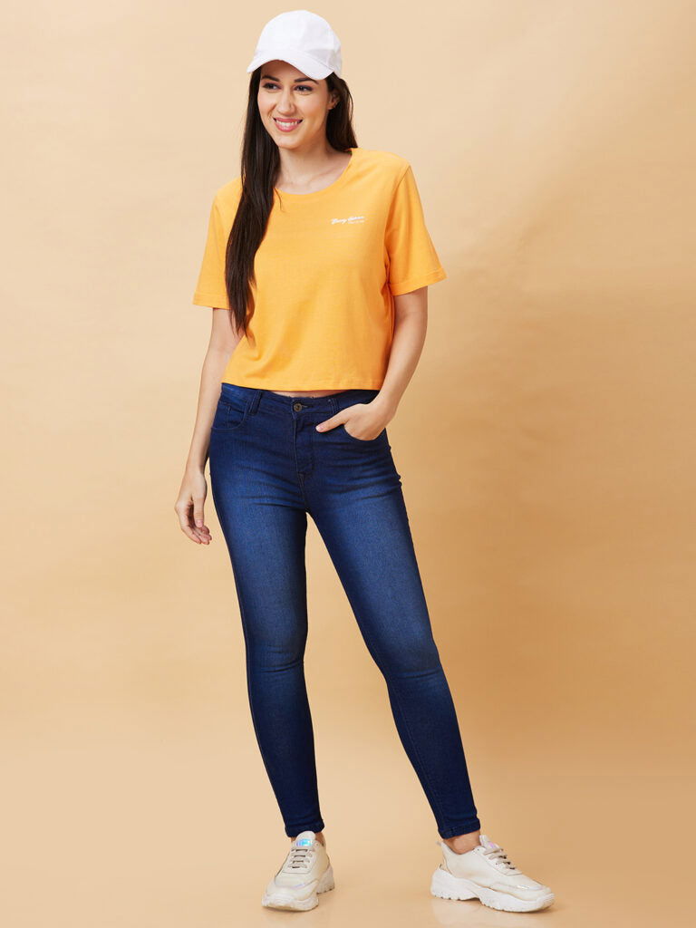Being Human Crop Boxy Fit Women Crew Neck T-Shirts-Mock Orange, White & Sand Verbena - beinghumanbd -