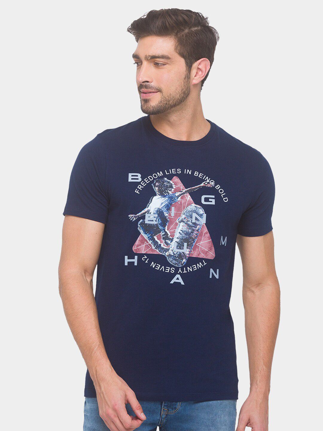 Being Human Men None T-Shirts-Navy & Pale Yellow - beinghumanbd -