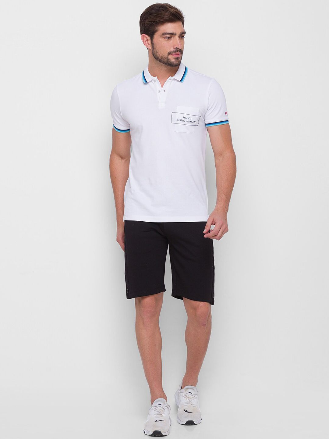 Being Human Men Regular Fit Shorts-Black & Ocean Blue - beinghumanbd -
