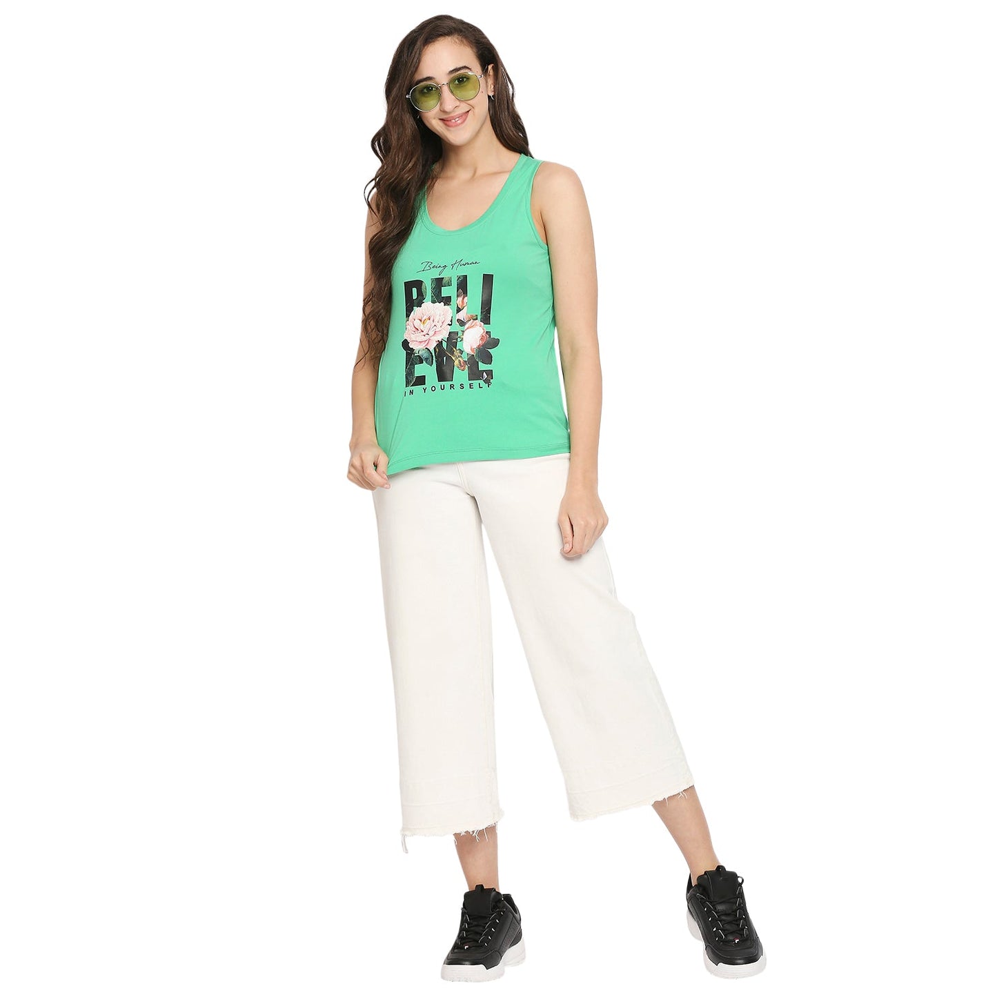 Being Human Semi Tank Fit Women Crew Neck T-Shirts-Mint Green & Geranium - beinghumanbd -