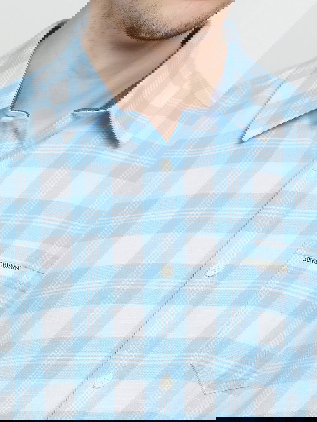 Being Human Slim Fit Men Collared Shirts-Blue & Orange - beinghumanbd -