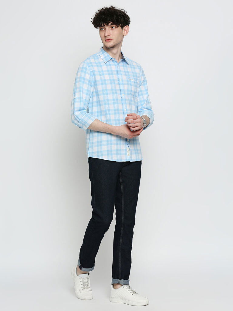 Being Human Slim Fit Men Collared Shirts-Blue & Orange - beinghumanbd -