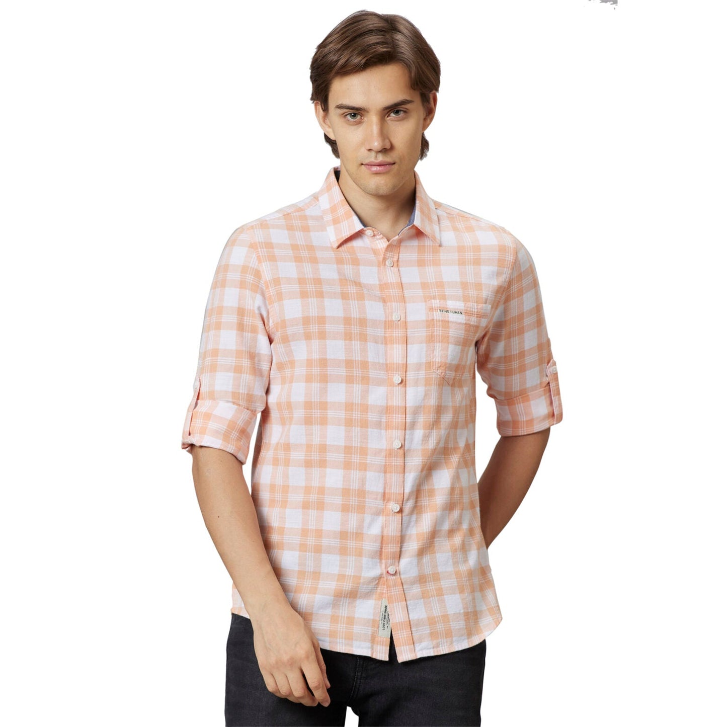 Being Human Slim Fit Men Collared Shirts-Blue & Orange - beinghumanbd -