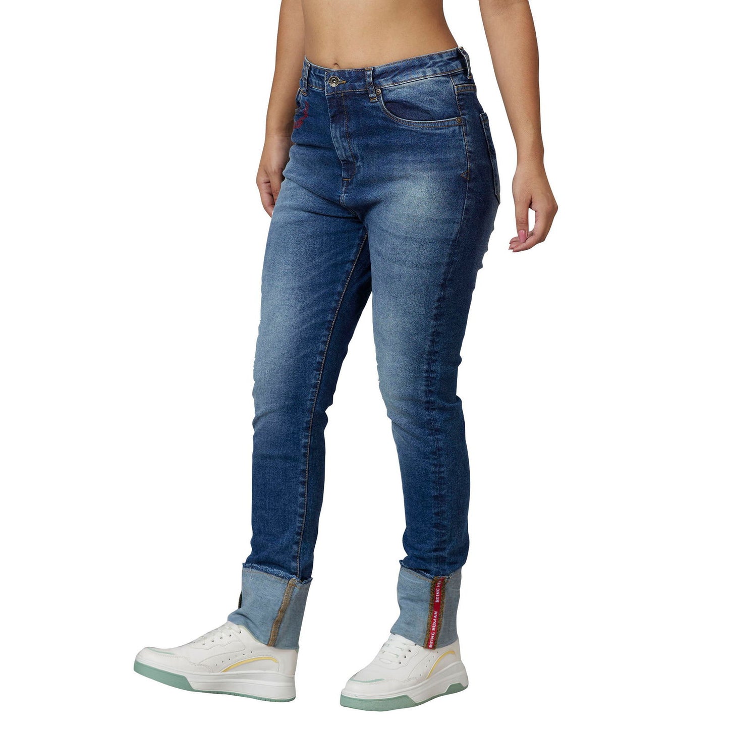 Being Human Women Straight Leg Fit Denim-Mid Blue - beinghumanbd -