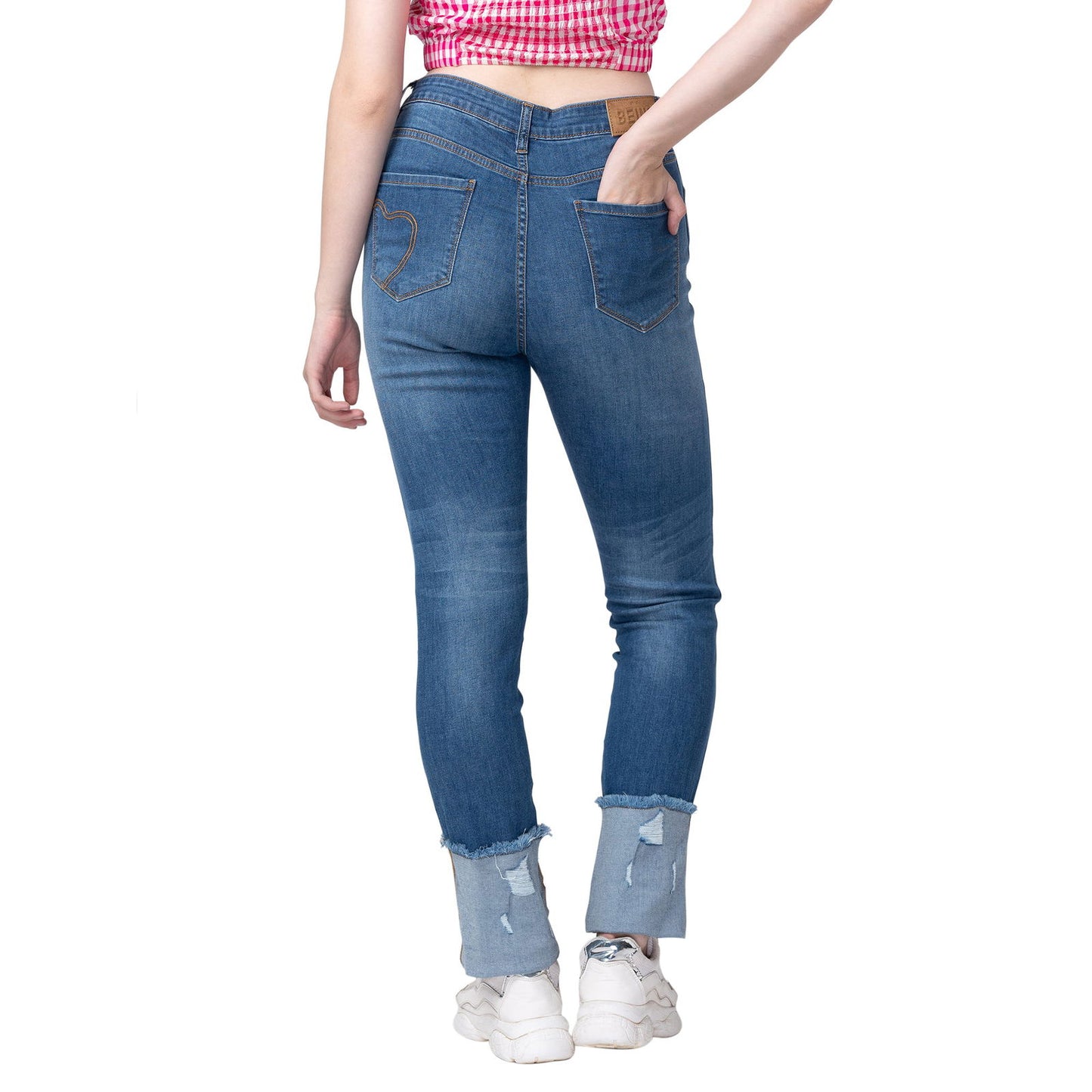 Being Human Women Straight Leg Fit Denim-Mid Blue Tone - beinghumanbd -