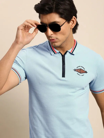 Being Human Regular Fit Men Polo Neck T-Shirts-Lt. Blue