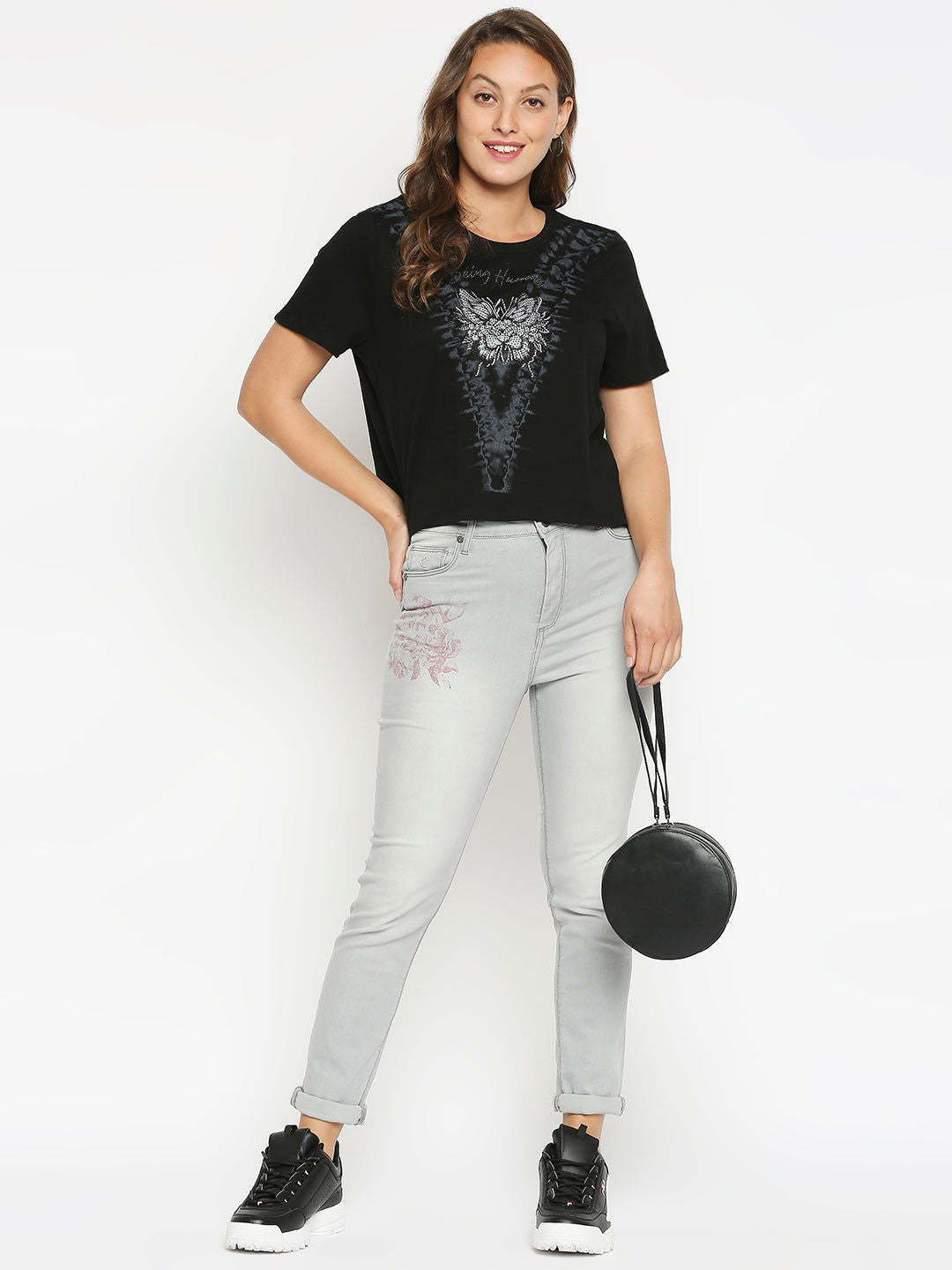 Being Human Boxy Fit Women Crew Neck T-Shirts-Black - beinghumanbd - 