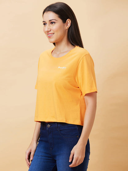 Being Human Crop Boxy Fit Women Crew Neck T-Shirts-Mock Orange, White & Sand Verbena - beinghumanbd - 