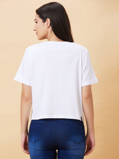 Being Human Crop Boxy Fit Women Crew Neck T-Shirts-Mock Orange, White & Sand Verbena - beinghumanbd - 