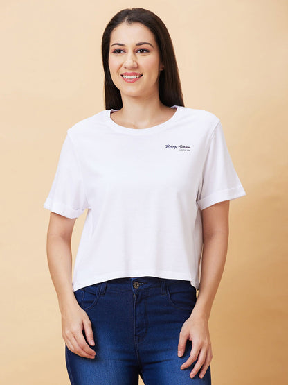 Being Human Crop Boxy Fit Women Crew Neck T-Shirts-Mock Orange, White & Sand Verbena - beinghumanbd - 