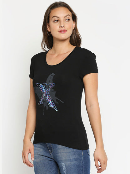 Being Human Easy Fit Women Crew Neck T-Shirts-Black & Heather - beinghumanbd - 