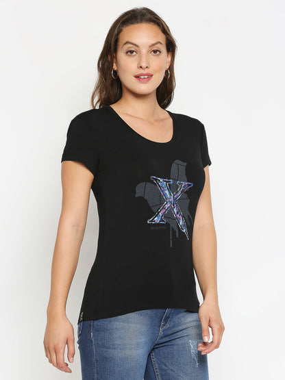 Being Human Easy Fit Women Crew Neck T-Shirts-Black & Heather - beinghumanbd - 