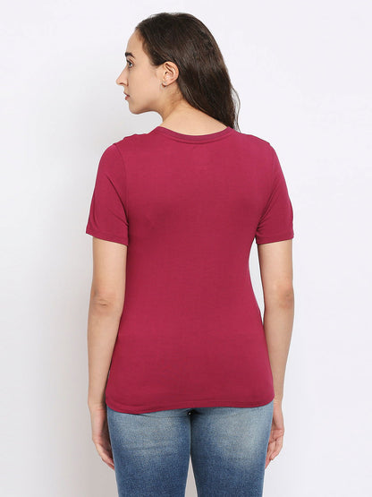 Being Human Easy Fit Women Crew Neck T-Shirts-Jet Black & Plum - beinghumanbd - 