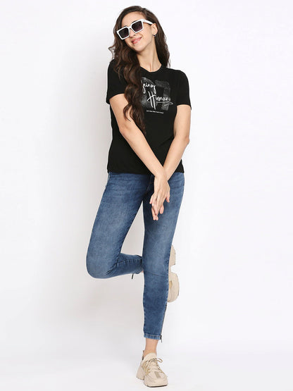 Being Human Easy Fit Women Crew Neck T-Shirts-Jet Black & Plum - beinghumanbd - 