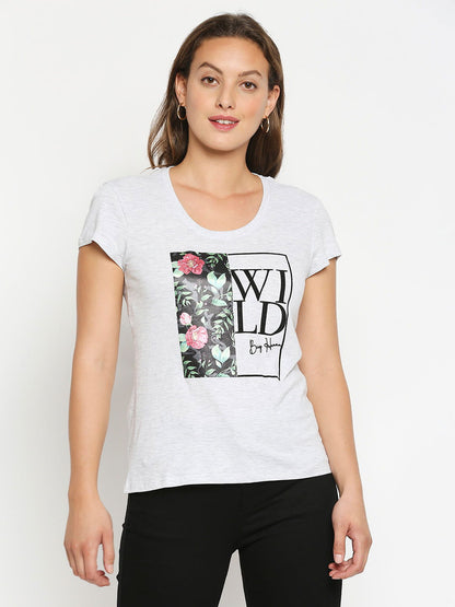 Being Human Easy Fit Women Crew Neck T-Shirts-Navy & Ecru Melange - beinghumanbd - 
