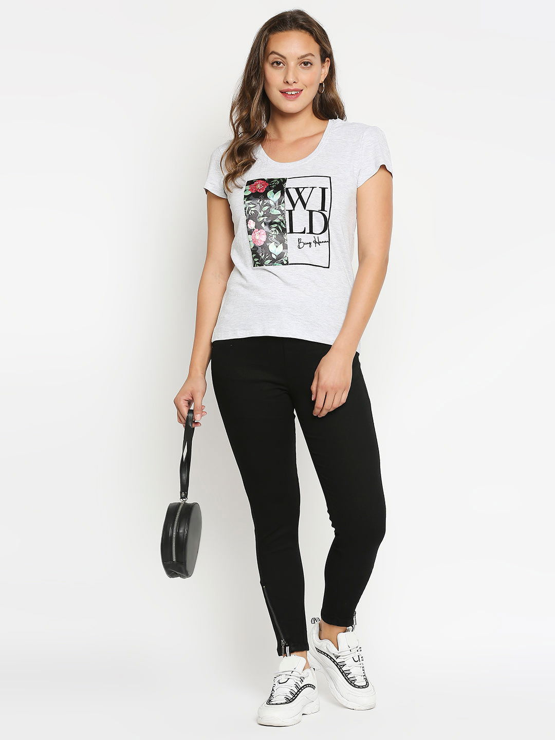 Being Human Easy Fit Women Crew Neck T-Shirts-Navy & Ecru Melange - beinghumanbd - 