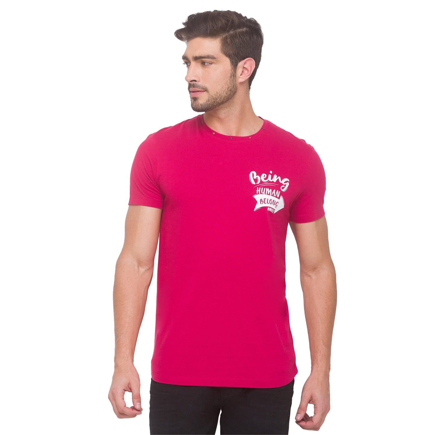 Being Human Men None T-Shirts-Black & Electric Magenta - beinghumanbd - 