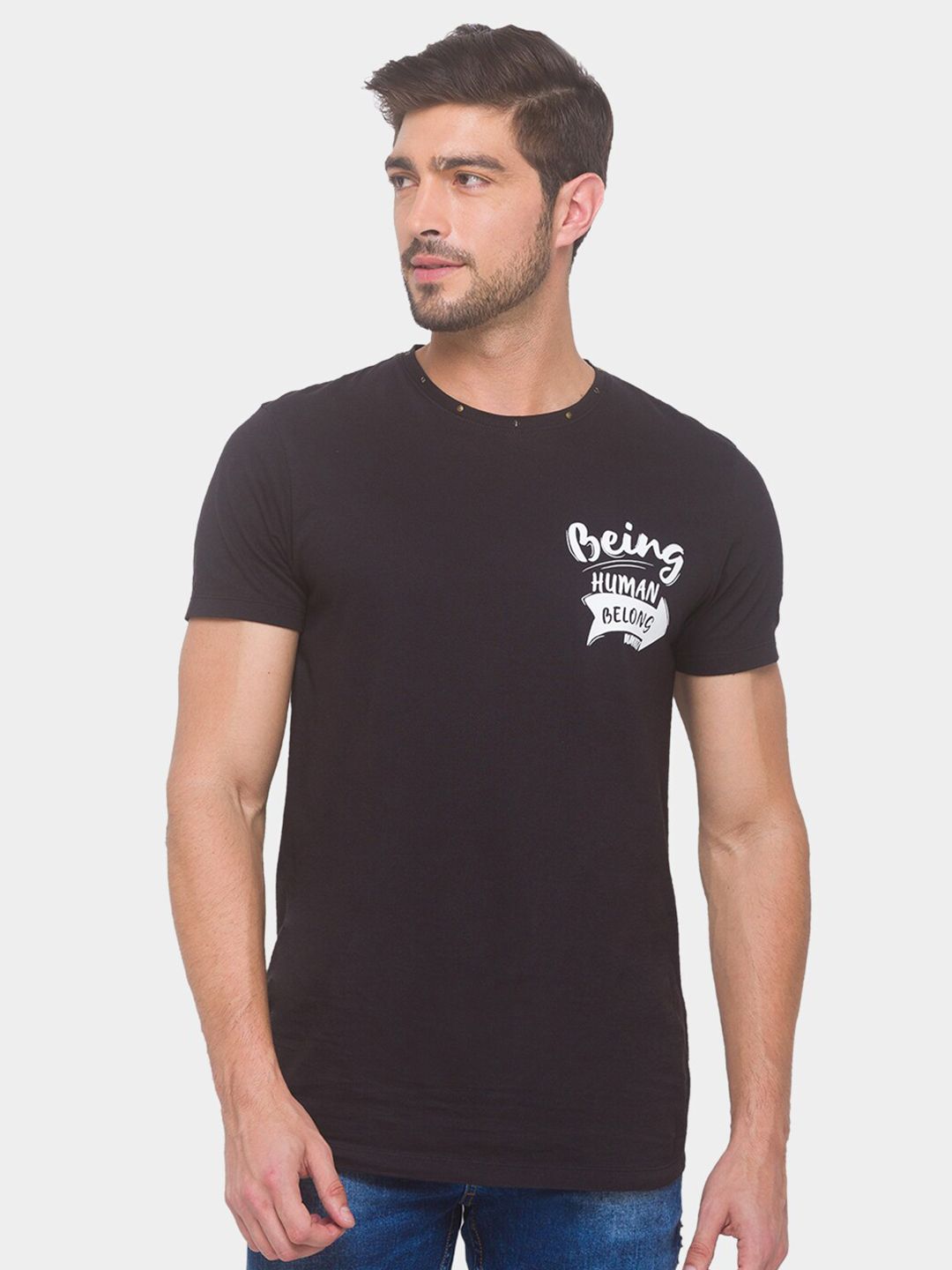 Being Human Men None T-Shirts-Black & Electric Magenta - beinghumanbd - 