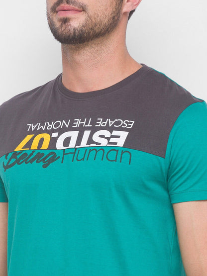 Being Human Men None T-Shirts-Green & White - beinghumanbd - 