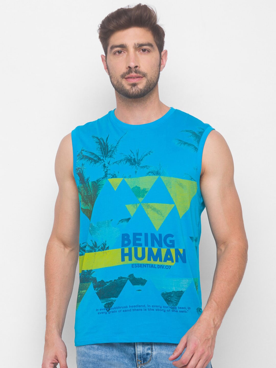 Being Human Men None T-Shirts-Pale Yellow & Scuba Blue - beinghumanbd - 