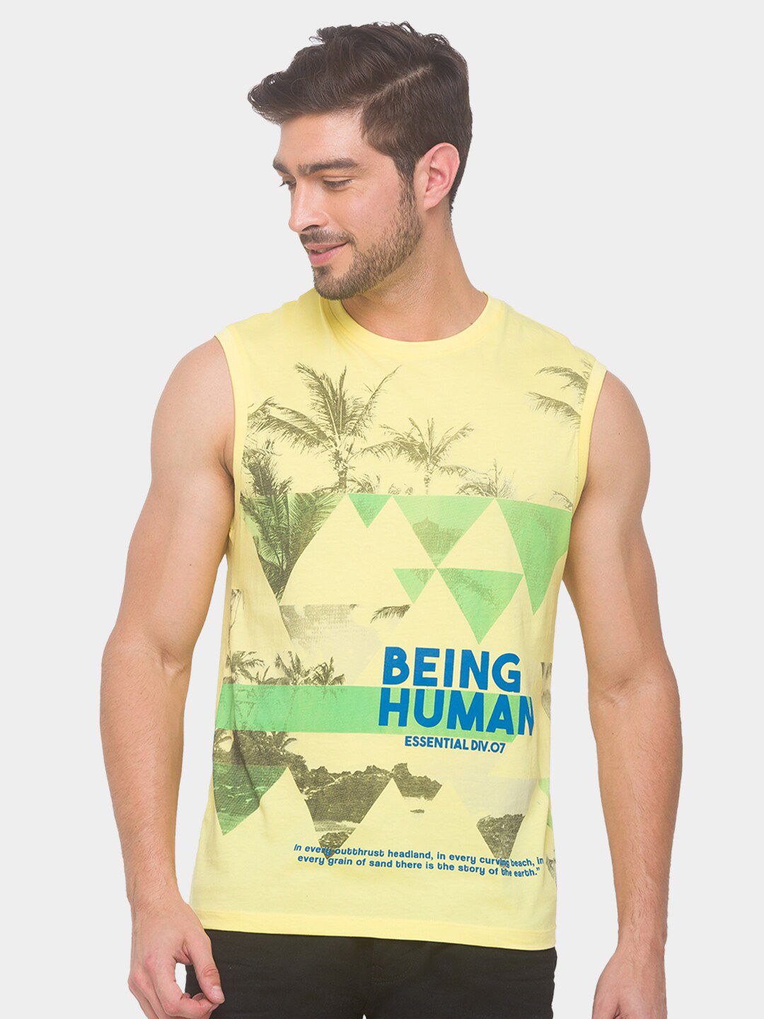 Being Human Men None T-Shirts-Pale Yellow & Scuba Blue - beinghumanbd - 