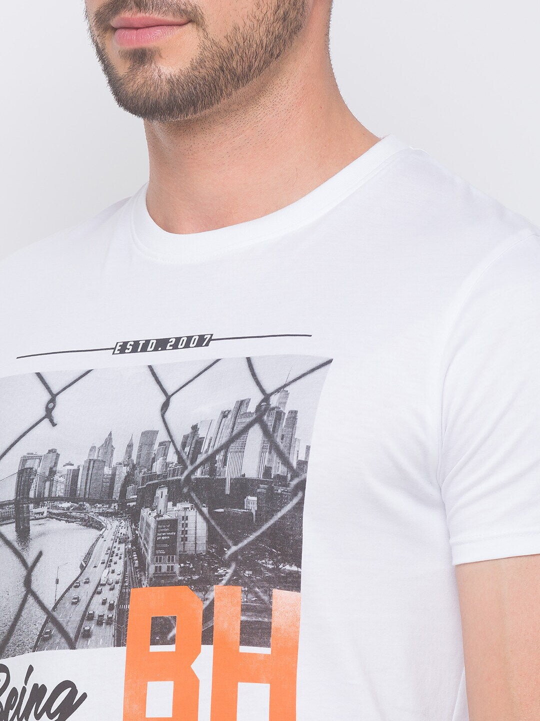 Being Human Men None T-Shirts-White & Scuba Blue - beinghumanbd - 