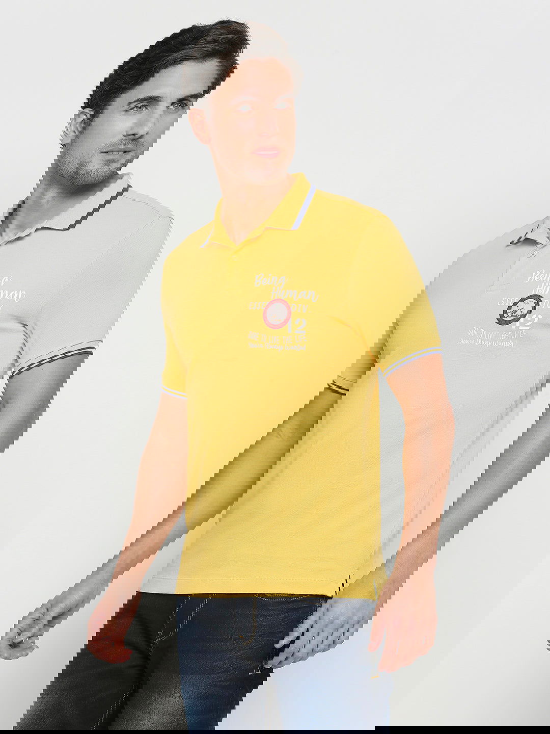 Being Human Men Regular Fit T-Shirts-Navy & Yellow - beinghumanbd - 