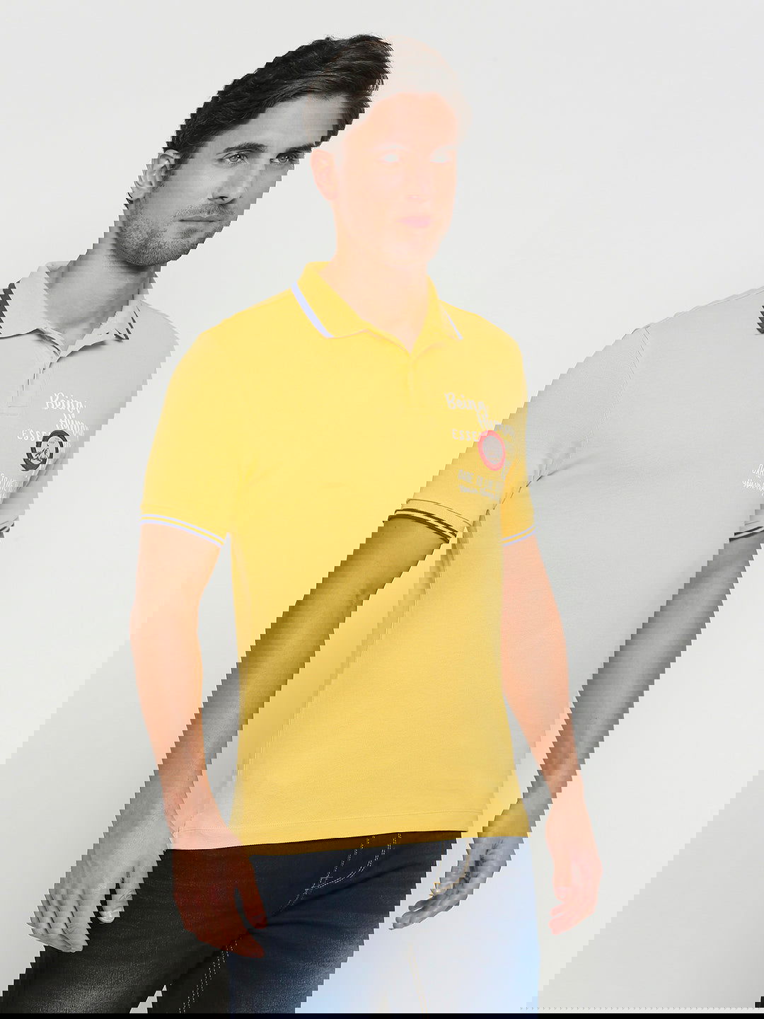 Being Human Men Regular Fit T-Shirts-Navy & Yellow - beinghumanbd - 