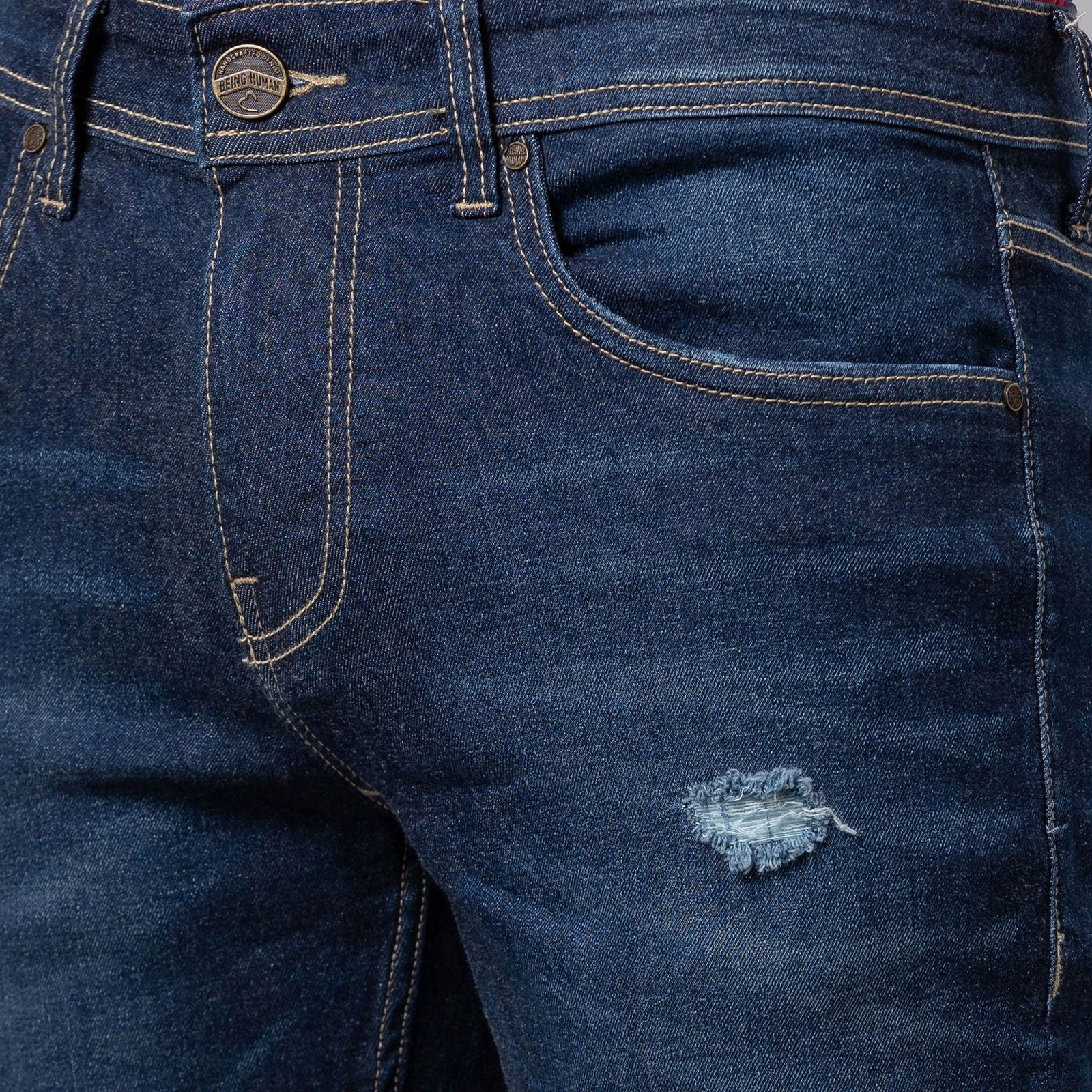 Being Human Men Slim Fit Denim-MId Tone - beinghumanbd - 