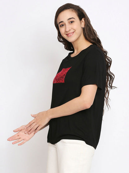 Being Human Semi Fit Women Crew Neck T-Shirts-Jet Black - beinghumanbd - 