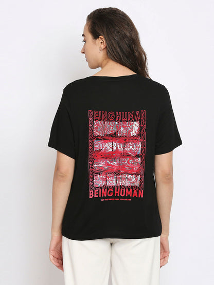 Being Human Semi Fit Women Crew Neck T-Shirts-Jet Black - beinghumanbd - 