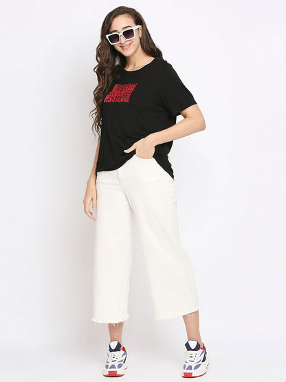 Being Human Semi Fit Women Crew Neck T-Shirts-Jet Black - beinghumanbd - 