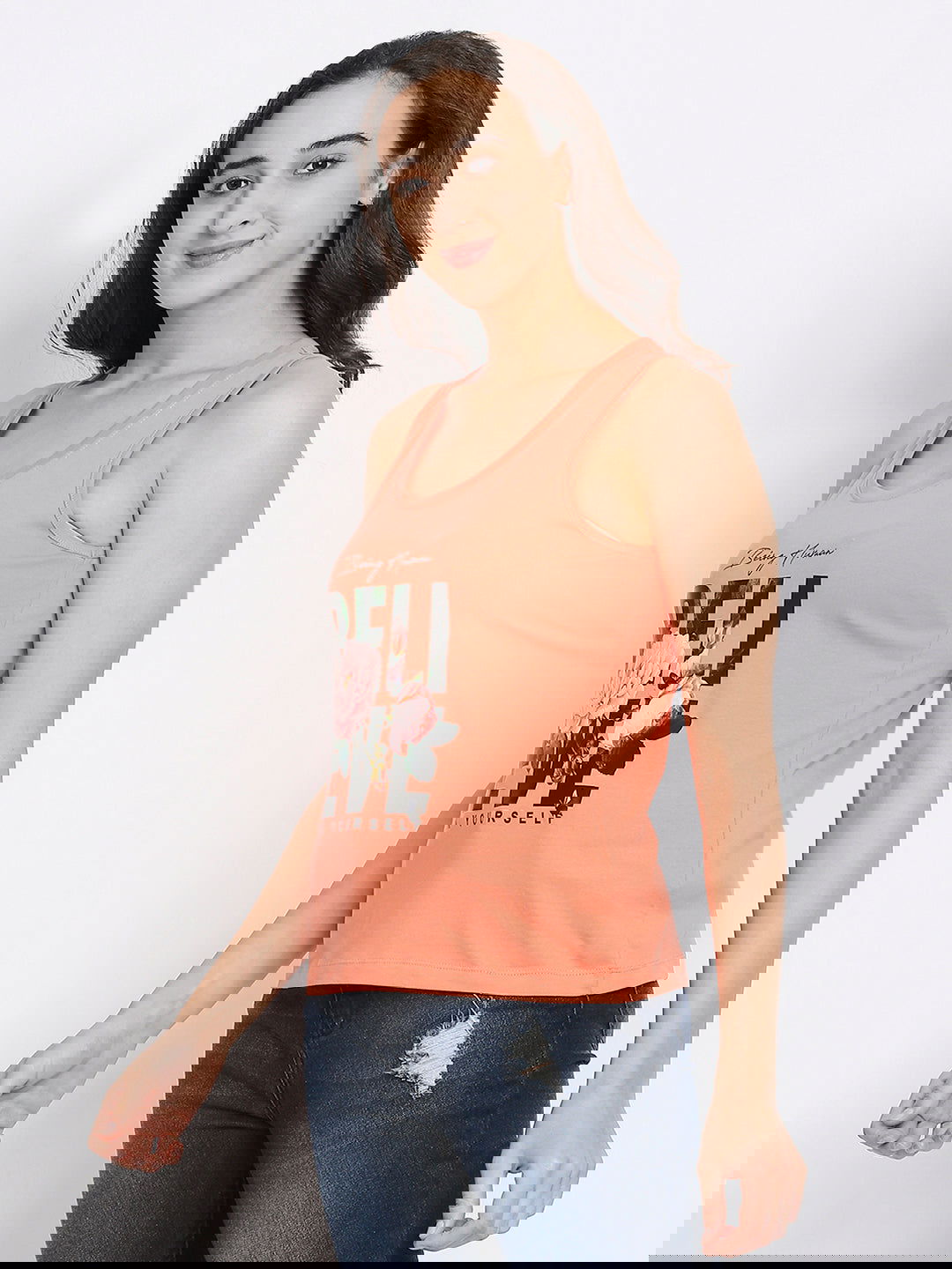 Being Human Semi Tank Fit Women Crew Neck T-Shirts-Mint Green & Geranium - beinghumanbd - 