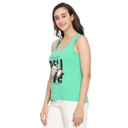 Being Human Semi Tank Fit Women Crew Neck T-Shirts-Mint Green & Geranium - beinghumanbd - 