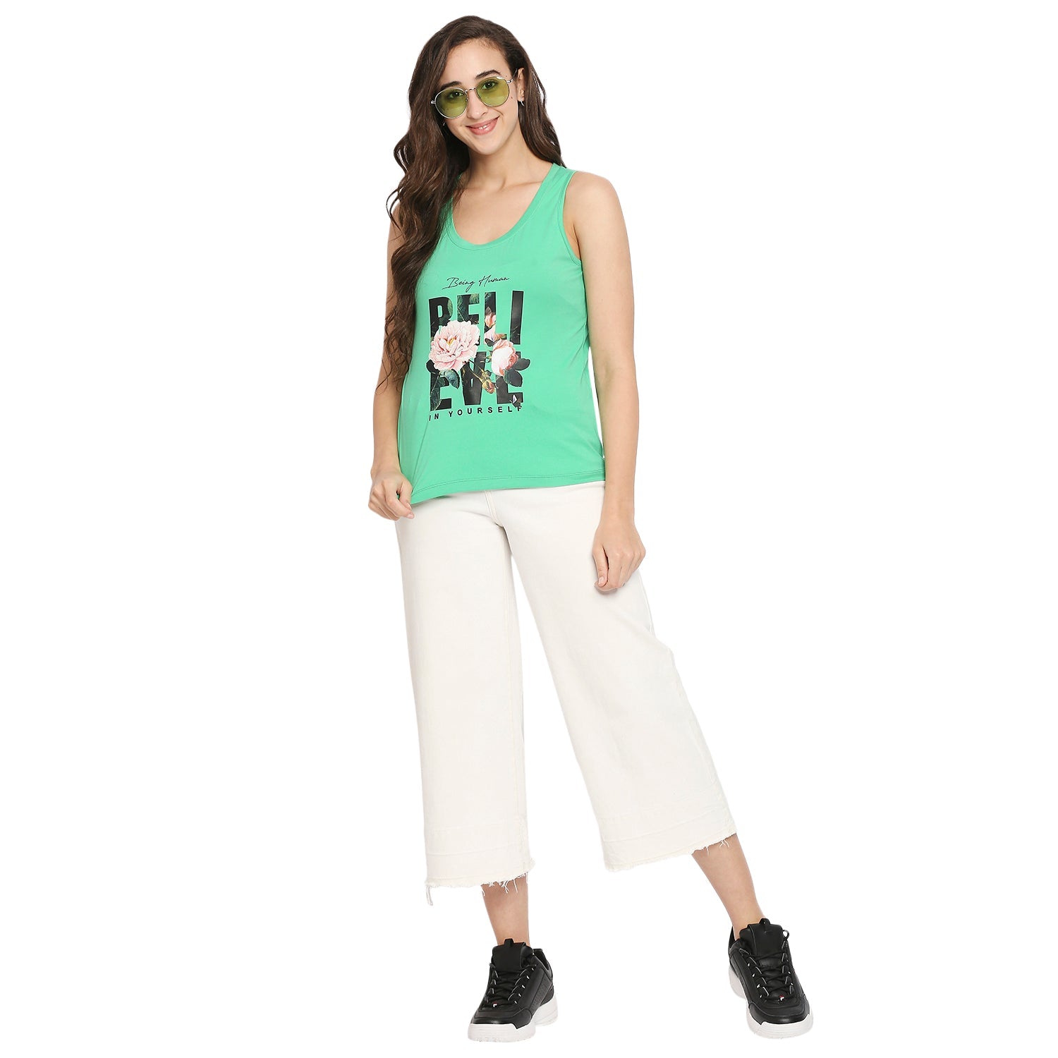 Being Human Semi Tank Fit Women Crew Neck T-Shirts-Mint Green & Geranium - beinghumanbd - 