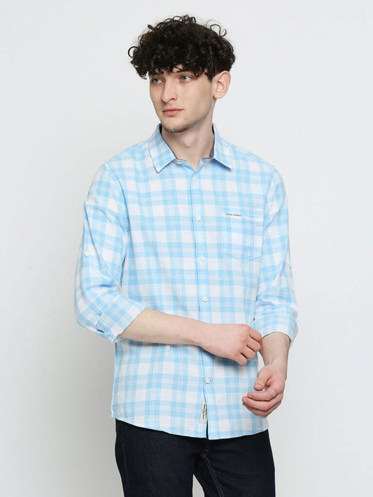 Being Human Slim Fit Men Collared Shirts-Blue & Orange - beinghumanbd - 