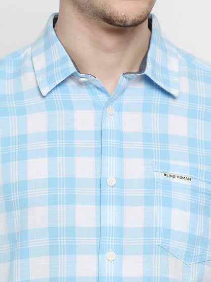 Being Human Slim Fit Men Collared Shirts-Blue & Orange - beinghumanbd - 