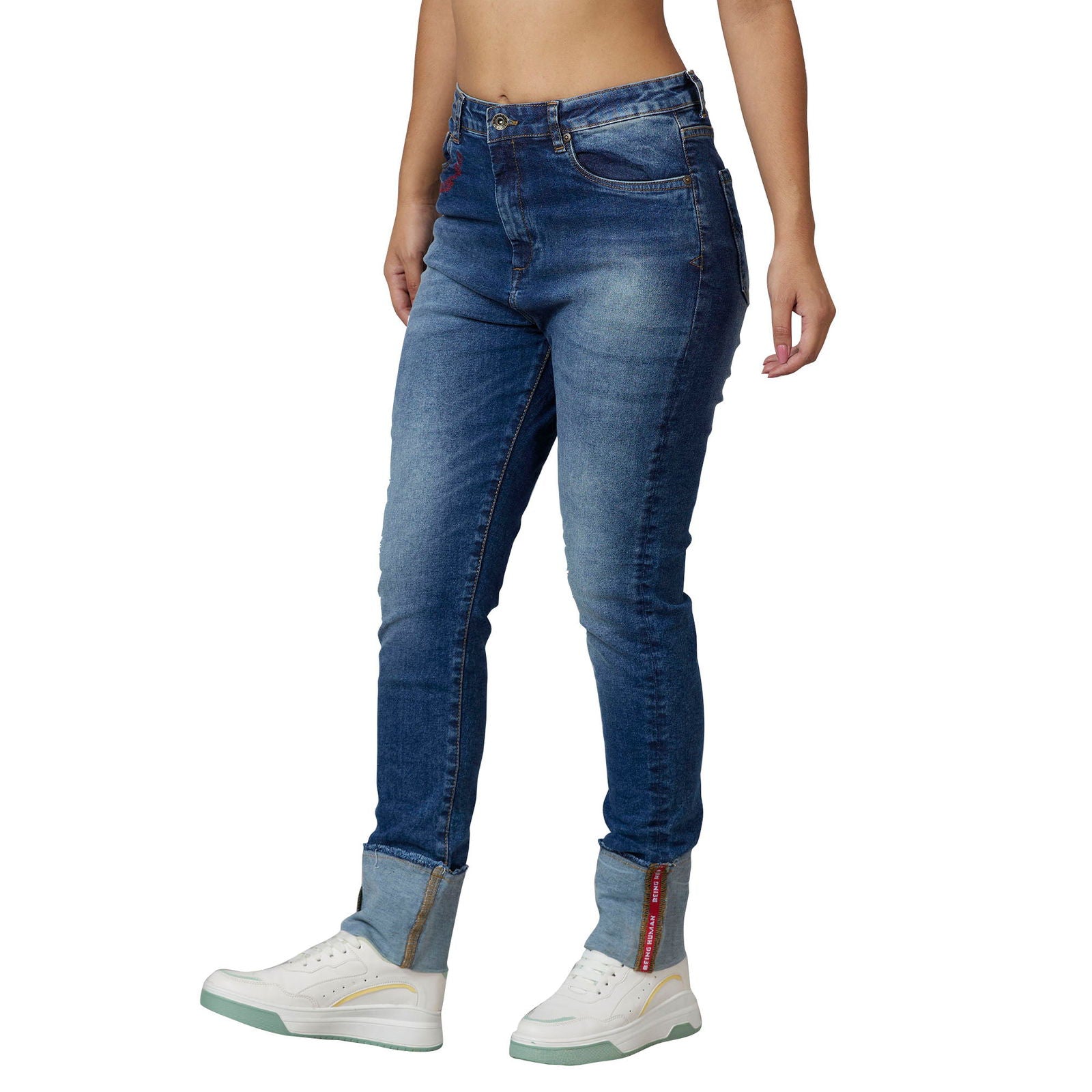 Being Human Women Straight Leg Fit Denim-Mid Blue - beinghumanbd - 