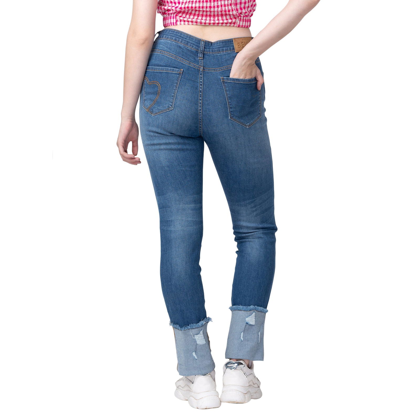 Being Human Women Straight Leg Fit Denim-Mid Blue Tone - beinghumanbd - 